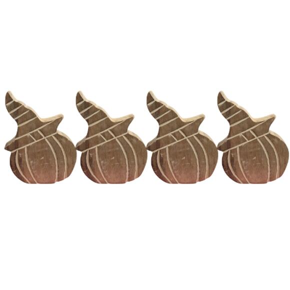 Maisey Mae Wooden Carved Pumpkin Shelf Décor Brown– 4 Piece Set – New - Picture 2 of 4
